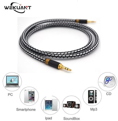 Aux Cord, Audiophile 3.5mm Stereo Audio Cable [1m (3.2 Feet), Silvered-Plated Copper core], Unbreakable and Great for Phone, Laptop, Tablets, Headphones, Cars and More