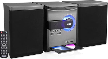 Pyle Home Stereo Shelf System - 30W Wireless BT Streaming with CD Player, FM Radio, USB & SD Card Playback, 2-Way Music Crisp-Sound, Remote Control, Dual Stereo Speakers (Black), PHSKR24