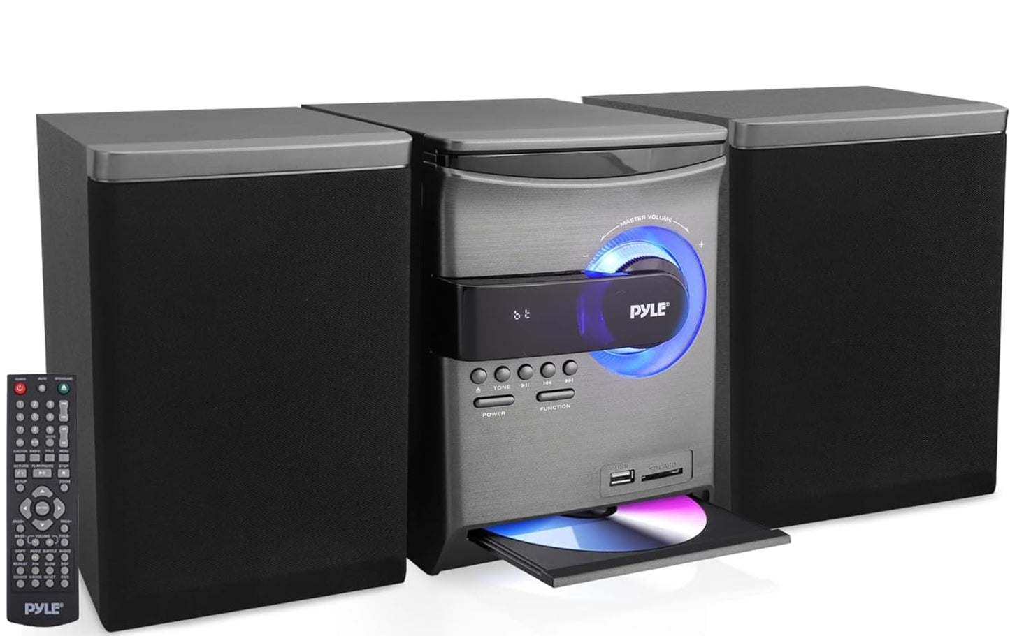Pyle Home Stereo Shelf System – 30W Bluetooth CD Player with FM Radio, USB/SD Playback, Dual 2-Way Speakers, Remote Control, Clear Sound Audio System for Home Entertainment – (Black) PHSKR24