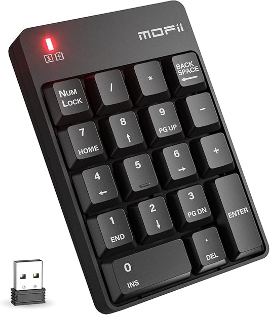 MOFII Number Pad - Black Wireless 2.4G Numeric Keypad Silent 19 Keys USB Keypads, Portable Financial Accounting Numpad 10 Key for Laptop/Notebook/Surface Pro/PC