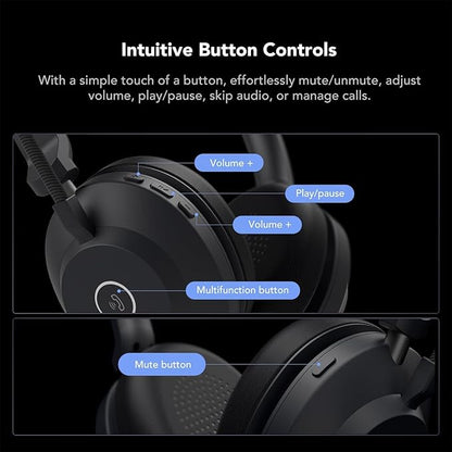 NUROUM HP21 USB Headset with Microphone for PC, AI Noise Cancelling Mic for Work, Wired Headset for Call Center/Office, Mute Button, USB-A/Type-C for Computer/Laptop/Desktop, Compatible w/Zoom/Teams