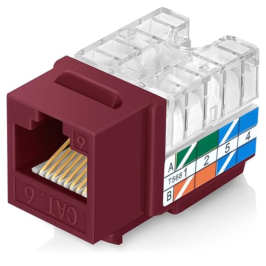 Everest 90° Angled RJ45 Cat6 Keystone Jacks 10-Pack in Red - Slim Profile Female RJ45 Connectors - Cat 6 Keystone Jack - Compatible with 90° Angled Speed Termination Tool - easyJACK (B094WB91H3)