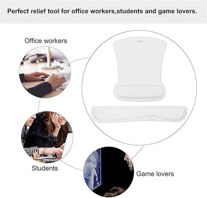 MOSISO Wrist Rest Support for Mouse Pad & Keyboard Set, Ergonomic Mousepad Non-Slip Base Home/Office Pain Relief & Easy Typing Cushion with Neoprene Cloth & Raised Memory Foam, White