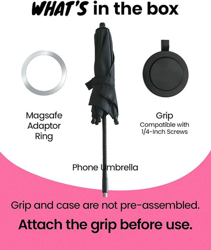 3 in 1 Magnetic Umbrella Sunshade Collapsible Expandable Phone Grip & Stand - Elegant Magsafe Compatible Phone Holder for Secure Grip and Hands-Free Viewing (Black)