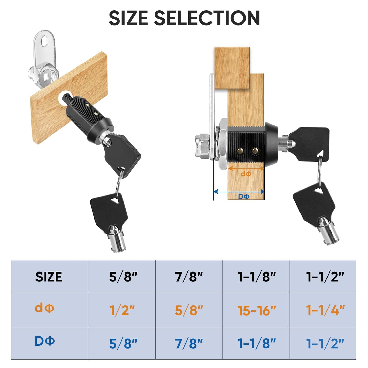 PTEROMY 5 Pack Cabinet Lock with Keys, 1-1/2'' Heavy Duty Tubular Cam Lock for RV Compartment Storage Locks, Full Set of RV Cam Locks (Black, 1-1/2'', 5 Pack)