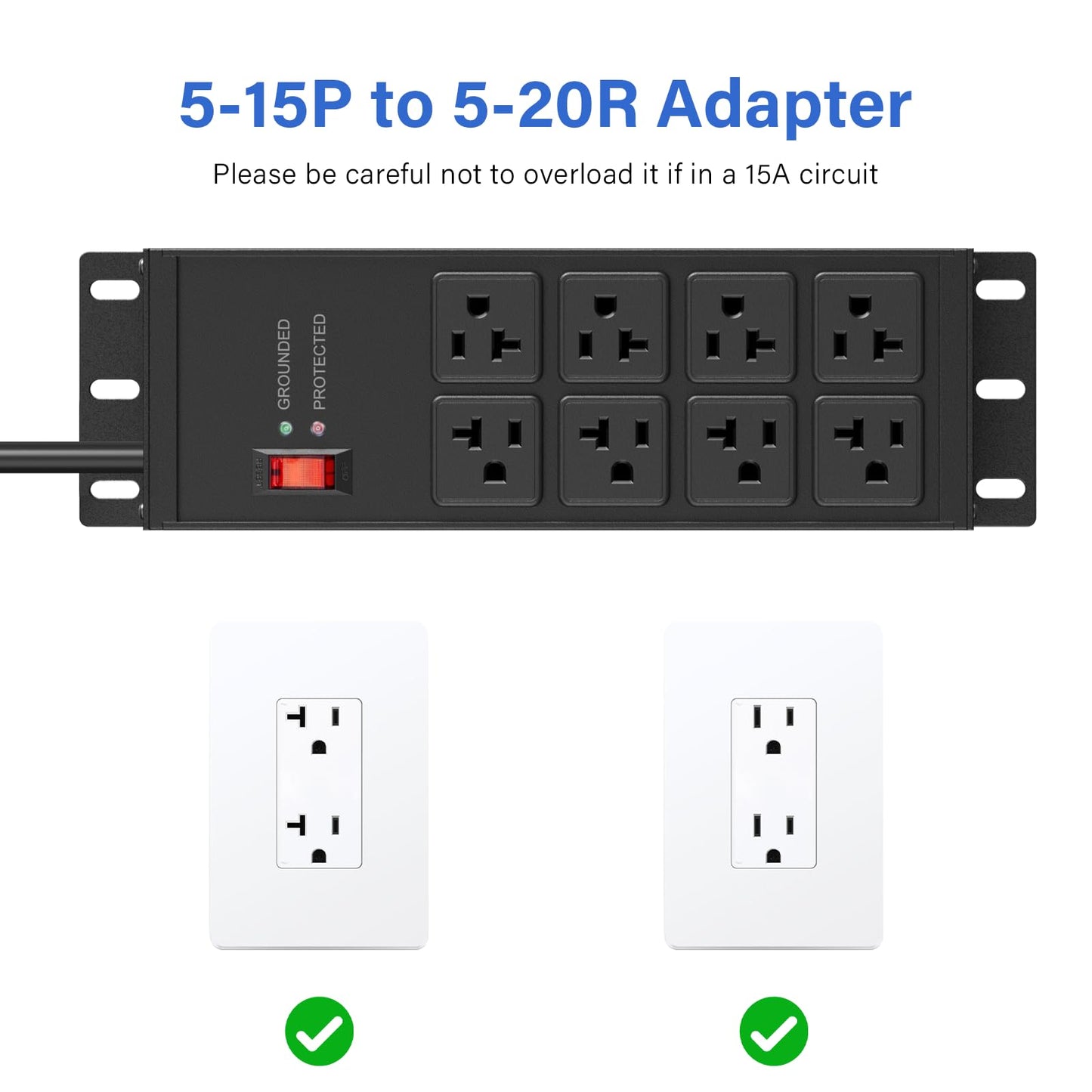 CCCEI 12 Gauge Heavy Duty Power Strip, 8 Ports, Black, 12FT.