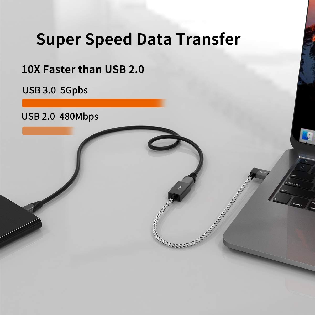 CableCreation Short USB 3.0 Extension Cable 1FT, Left Angle Extender Cord