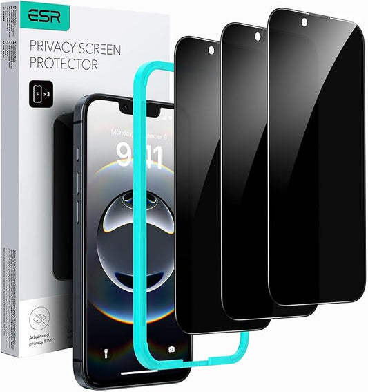 ESR 3 Pack for iPhone 17e/iPhone 16e/iPhone 14/iPhone 13/13 Pro Privacy Screen Protector, Anti-spy Tempered-Glass Privacy Screen Protector, Micro-curved Edges, Case Friendly