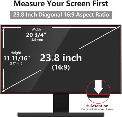 Computer Privacy Screen Protector 23.8 Inch with Hp Dell Acer Asus LG and More, Removable Security Shield Filter for 16:9 Aspect Ratio Monitor Like ViewSonic Sceptre(23.8" Diagonal 16:9 1 Pack)