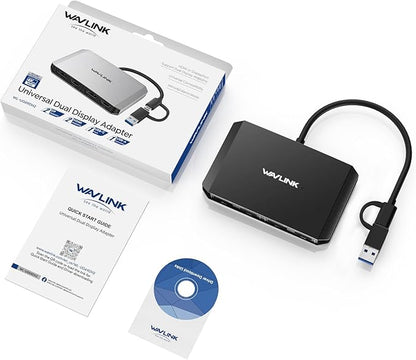 WAVLINK USB C and USB 3.0 to Dual 4K DisplayPort/HDMI Adapter, Displaylink Monitor Splitter Extended Display for Dual Monitor 4K@60Hz, HDMI/DP Splitter Compatible with Mac M1-M4,Window Laptop-Black