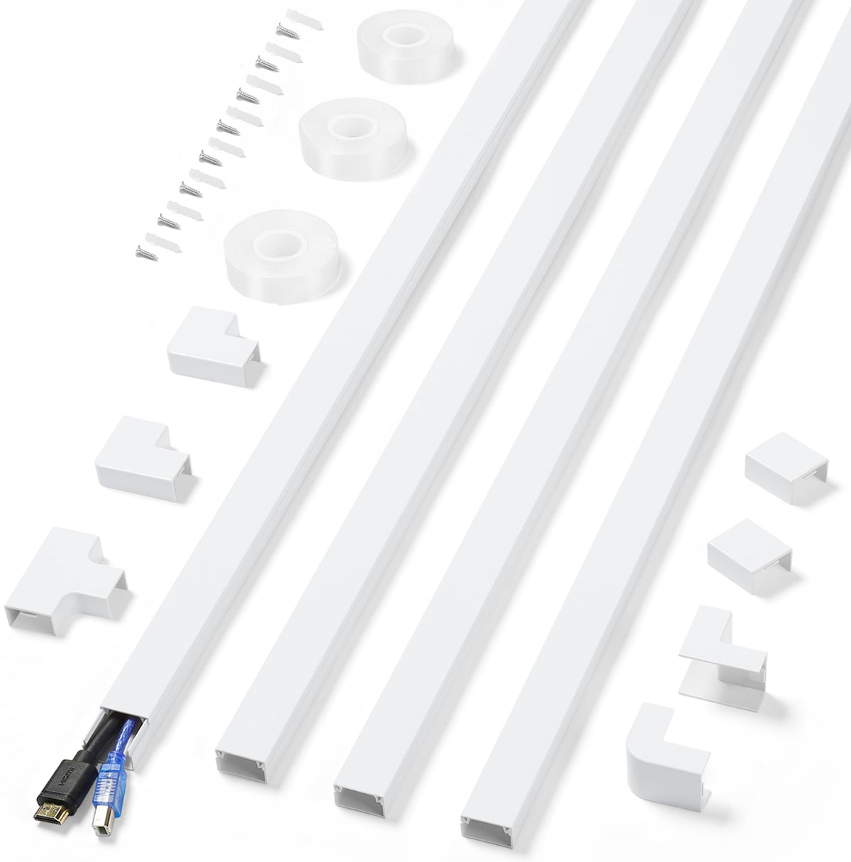 126in Cord Hider Kit, ZhiYo Wire Hiders for TV on Wall, Paintable Cable Management Kit, Wire Cover for Wall Mount TV, White Cable Raceway, Cord Cover Wire Management Kit, 8 x L15.7in W1.18in H0.67in