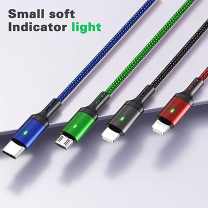 4 in 2 Multi Charging Cable 3.5A, [2Pack 6Ft] Multiple fast Charging Cord USB A/C to Type C/Micro USB/Lightning Universal Braided Charger Cable,Multi Charger for Cell Phones,iPhone,Galaxy and More