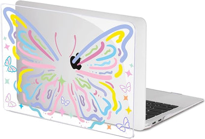 for MacBook Air 13 inch Case 2021 2020 2019 2018 for Mac A2337 M1 A2179 A1932 Cover with Touch ID, Crystal Pattern Plastic Hard Shell Case Keyboard Skin Screen Protector, Colorful Butterfly