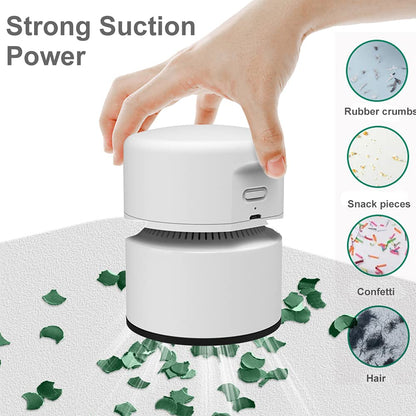 ODISTAR Desktop Vacuum Cleaner,Mini Table dust Sweeper Energy Saving with auto Power-Off Function,High Endurance up to 400 mins,Cordless&360º Rotatable Design for Keyboard/Home/Office (White)