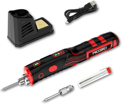FrogBro Upgrade 11W 2500mAh Cordless Soldering Iron Kit, Max 968℉ Fast Heating Portable, USB Rechargeable High Capacity with Touch Sensor & LED Spotlight