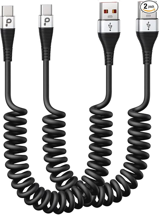 USB Type C Cable Fast Charging, 2Pack 5ft Coiled USB A to USB C Charge Cable for Car Android Auto Charging Cord Compatible with iPhone 16/15/Plus/Pro/Samsung Galaxy S20 S10 Plus and More USB C Devices