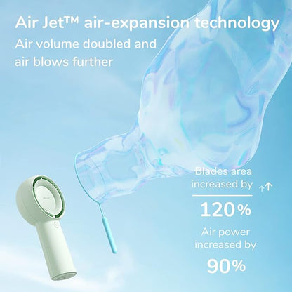 JISULIFE Portable Handheld Turbo Fan [16H Max Cooling Time], 4000mAh USB Rechargeable Personal Battery Operated Lash Small Pocket Fan with 5 Speeds for Travel/Outdoor/Vacation/Concerts - Green