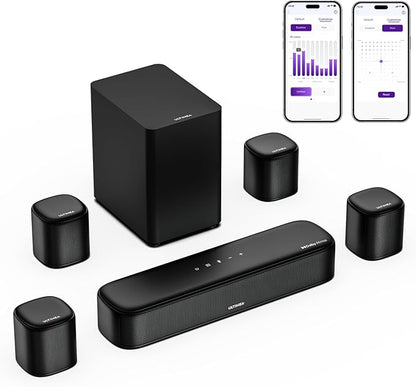 ULTIMEA 7.1ch Sound Bar with Dolby Atmos, Surround Sound System for TV with 4 Surround Speakers, Sound Bar for Smart TV with App Control, Soundbar with Subwoofer for Home Theater, HDMI eARC, Aura A60