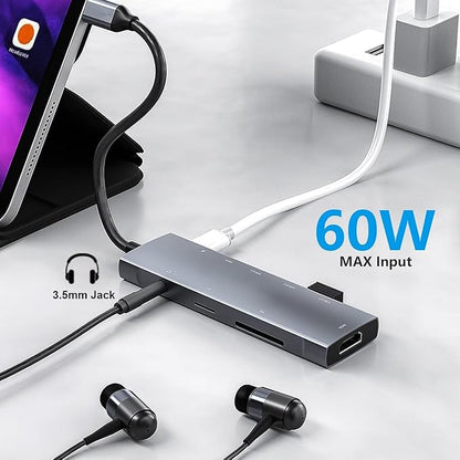 USB C Adapter Docking Station for Galaxy dex iPad Pro,USB-C Multiport Adapter with 4K HDMI,3.5mm Jack,PD 100W,3 USB3.0,SD/TF Card Slot,for MacBook iPhone 15 Samsung Tab