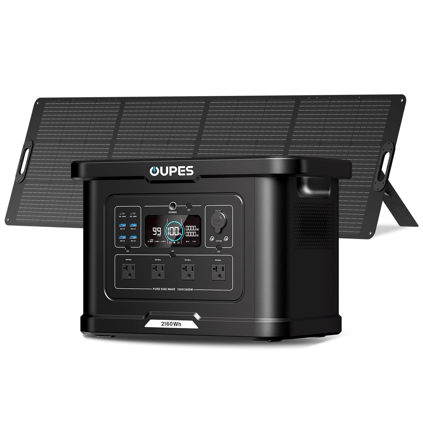 OUPES Exodus 2400 Solar Generator with a 240W Panel, 2400W / 2160Wh Portable Power Station with APP Control & UPS for RV, Home Backup, Professional Outdoor Use