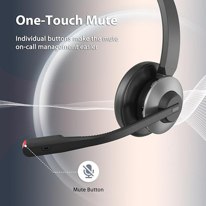 Wireless Headset with Mic for Work, Wireless Headphones with Mic (AI Noise Cancellation) & USB Dongle, 26+ Hrs Working Time, Bluetooth Headset with Mute for PC/Laptop/Office/Call Center/Zoom/Home
