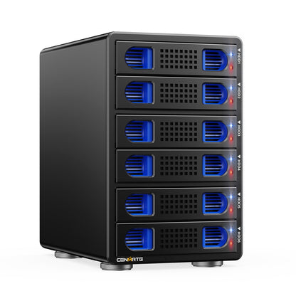 CENMATE Aluminum 6 Bay 10Gbps HDD Enclosure with Cooling Fan for 2.5“/3.5" SATA HDD/SSD with USB A/C 3.2 Gen 2, Support Hot Swappable, Tool-Free Hard Drive Enclosure