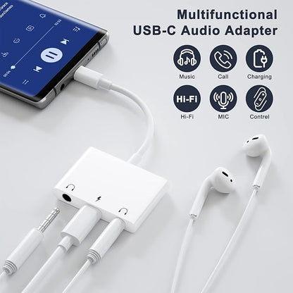 UWECAN USB C to 3.5mm Audio Adapter, 3 in 1 Aux to USB C Headphone Splitter Dual 3.5mm Audio Jack and PD 60W Fast Charging, Compatible for iPhone 15 16,Galaxy S22 S21/Note 20,Pixel 4 3 XL,Huawei,etc