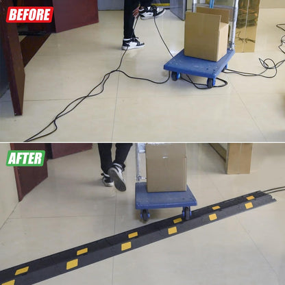 OranLite 6 Pack 2-Channel Rubber Cable Protector Ramp, 17" x 10" x 1.8" inch Interlocking Floor Wire Cord Cable Cover, Visible at Night, Durable Rubber Speed Bump Hump Ramp (2-Channel 6 Pack)