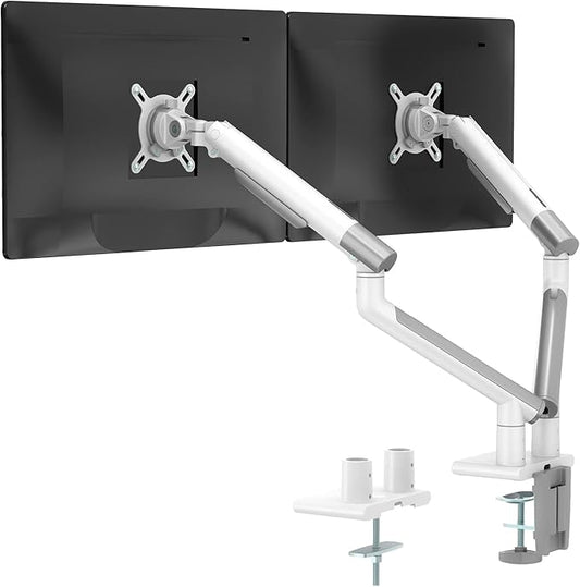 WALI Dual Monitor Stand White Monitor Arms for 2 Monitors, Mechanical Tension Indicator Fully Adjustable Bracket, Up to 32 inch, 22lbs Weight Capacity (MATI002-W), White