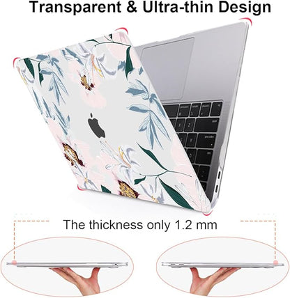 Compatible with MacBook Air 13 inch Case 2021 2020 2019 2018 M1 A2337 A2179 A1932 with Retina Display & Touch ID, Pattern Plastic Hard Shell Case Keyboard Skin Cover, Pink Peonies & Lilies