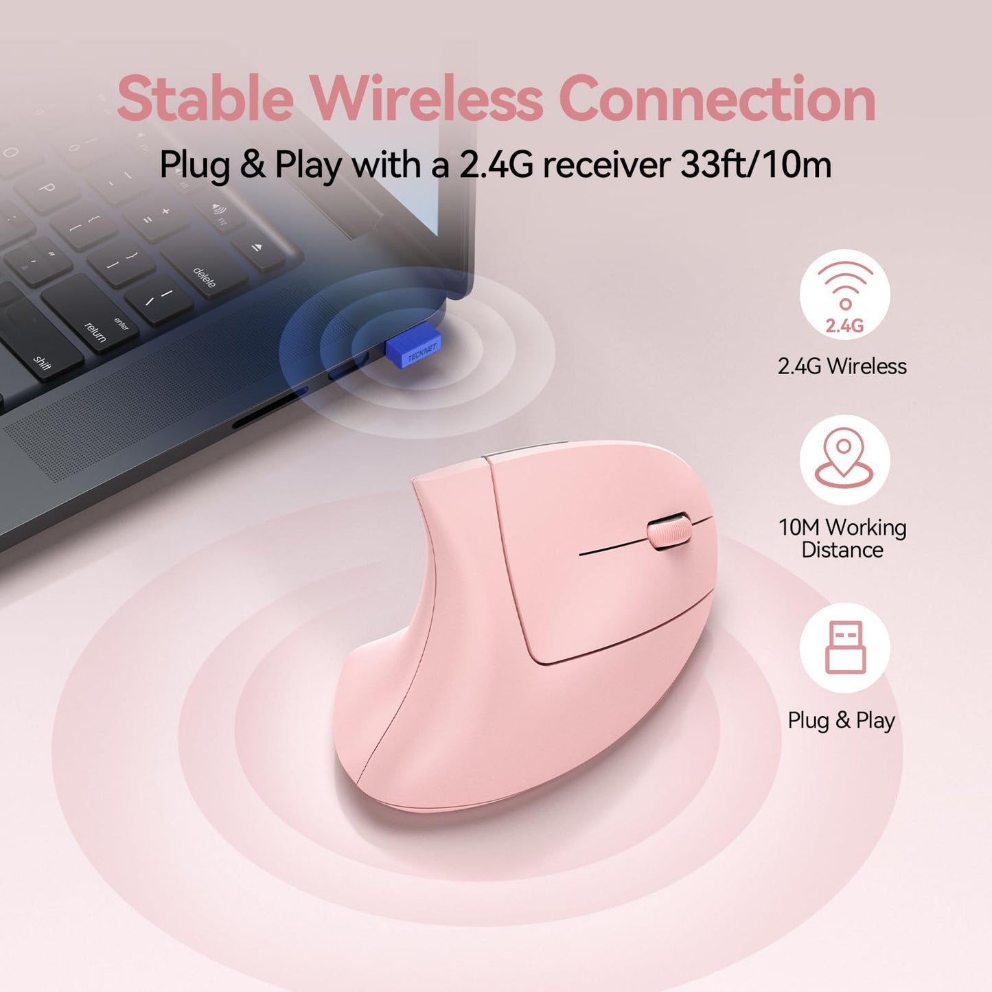TECKNET Wireless Ergonomic Mouse, Rechargeable Wireless Vertical Mouse