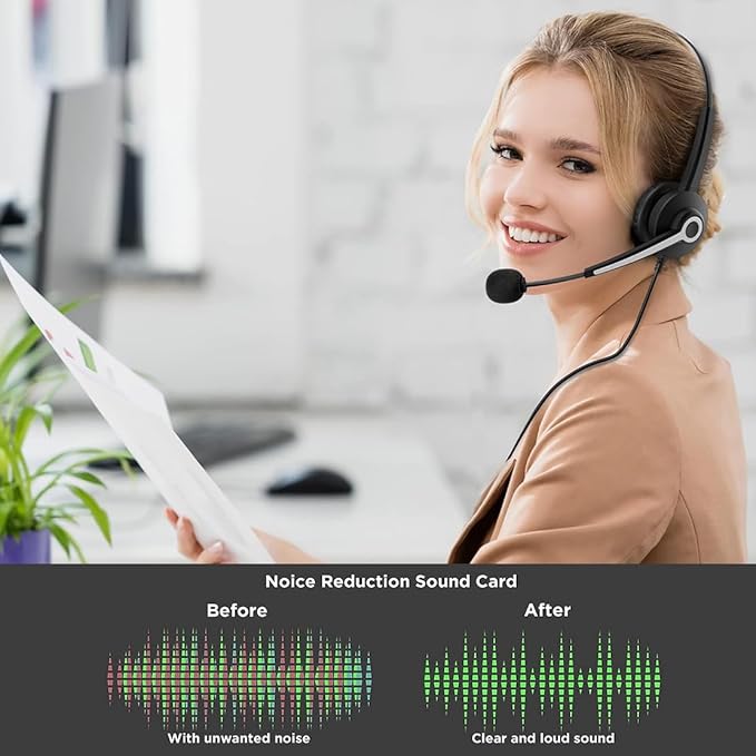 USB-A/USB C/3.5mm Jack 3-in-1 PC Headset, Wired & Noise with Noise-Cancelling Microphone for Laptop - Type-C Computer Headphones with Mic in-line Control for Home