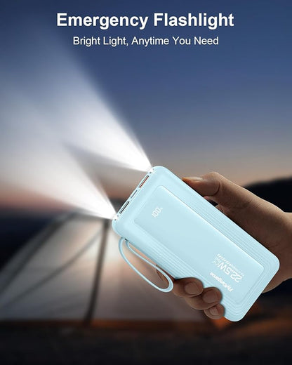 Portable Charger with Built in Cables, Slim 10000mAh Fast Charging 22.5W Power Bank USB C LED Display Battery Pack 6 Outputs & 2 Inputs for iPhone Samsung Pixel LG Moto iPad