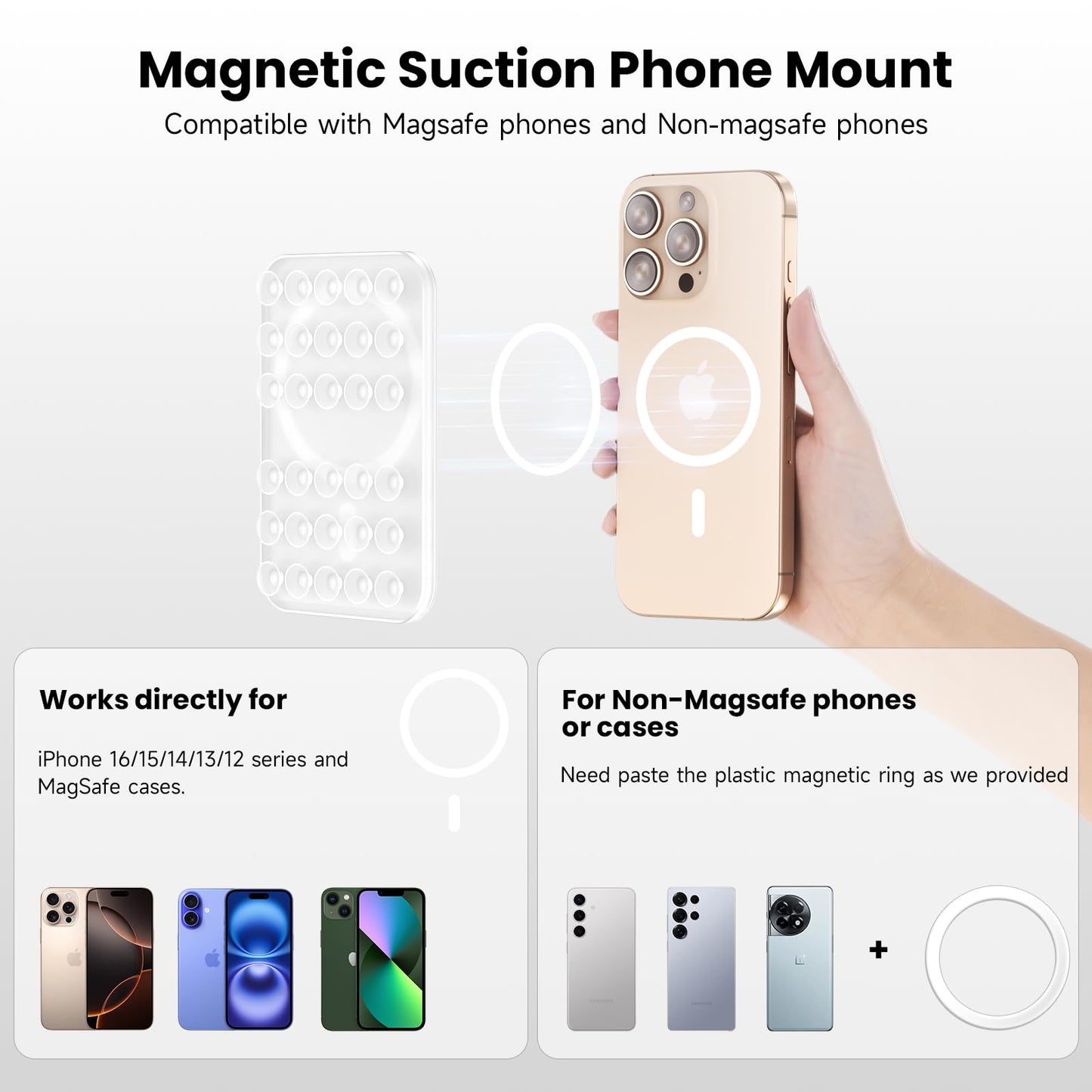Patented Magnetic Sticky Phone Suction Grip Mount for MagSafe Case,Magnet Silicone Portable Stand Holder for iPhone 16/15/14/13/12 Series and Android, Hands-Free Selfies and Videos