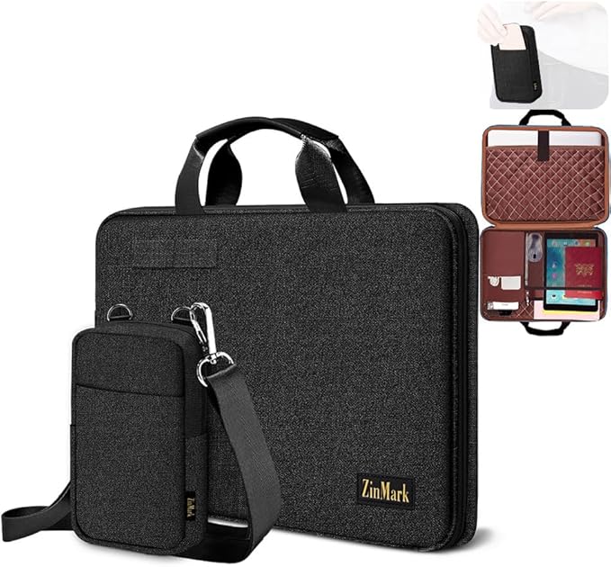 Laptop Case 15.6 Inch Briefcase Military-Grade Protection with Detachable Belt Bag, Compatible All Model of 15-16 Inch MacBook Pro and Most Popular 15.6 Inch Notebooks Chromebooks (Black)