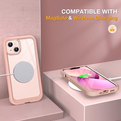 Miracase Compatible with iPhone 13 case 6.1 inch, [Glass Instead Plastic] with Built-in 9H Tempered Glass Screen Protector for iPhone 13,2023 Upgrade Full-Body Glass Clear Case,Crystal Pink