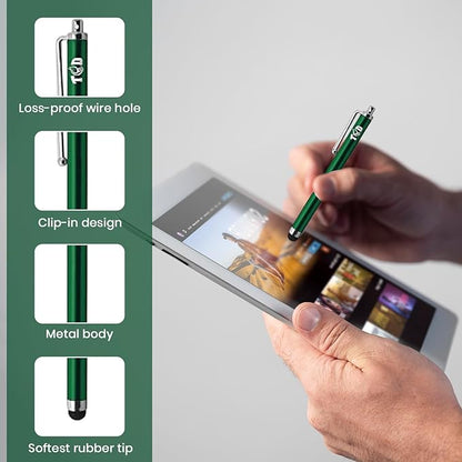 TCD 10 Pack Stylus Pen Set - Touch Screen Devices, Thick Rubber Tip - Green