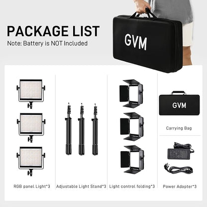 GVM 800D RGB LED Video Light, 2026 Upgraded Panel Light with Optical Lens & 6X Brighter (19500 Lux/0.5m), 3200K-5600K Bi-Color, 20 Scene Modes & CRI97+, Studio Lights, Photography Lighting, 3-Packs
