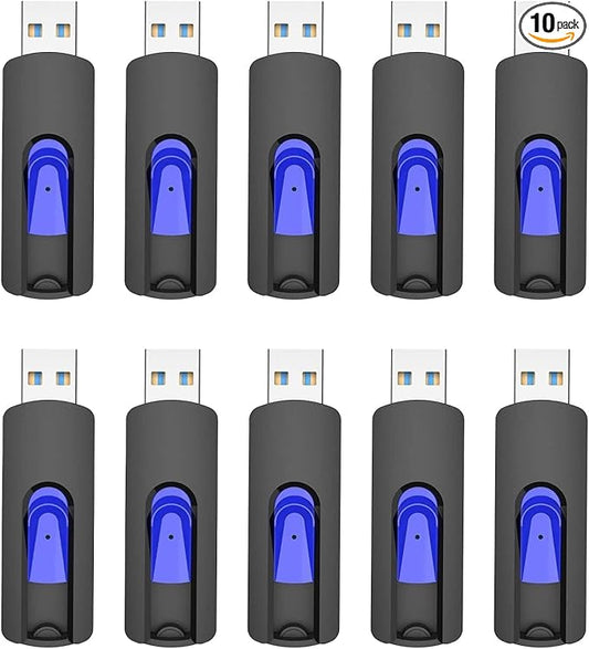 JUANWE 32GB Flash Drive 10 Pack 3.0 USB Thumb Drive Retractable Slide Memory Sticks for Computers Bulk USB Jump Drive Data Storage Pen Drive Blue