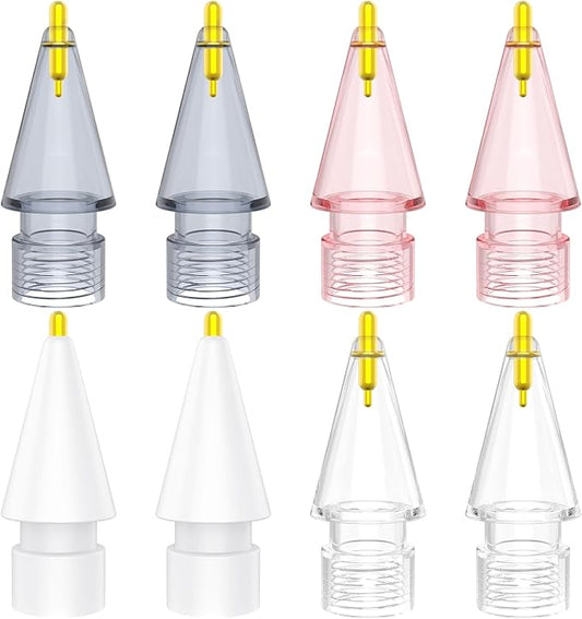 8 Pack Fine Point Replacement Tips Compatible with Apple Pencil 2nd Generation, Apple Pencil 1st Generation, Apple Pencil USB-C & Apple Pencil Pro Colorful iPencil Nibs (Black + Pink + White + Clear)