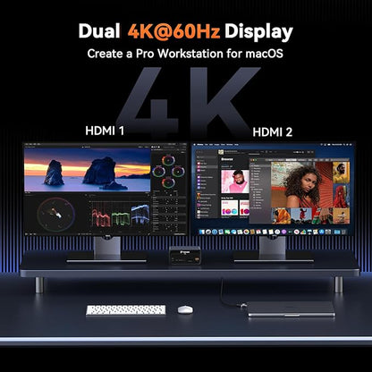 TobenONE MacBook Docking Station Dual 4K@60Hz, 16-in-2 USB C Docking Station with 2 HDMI Ports, 7 USB Ports, 100W GaN Power Supply & 20W Charging, 2.5Gbps Ethernet, for Home & Office