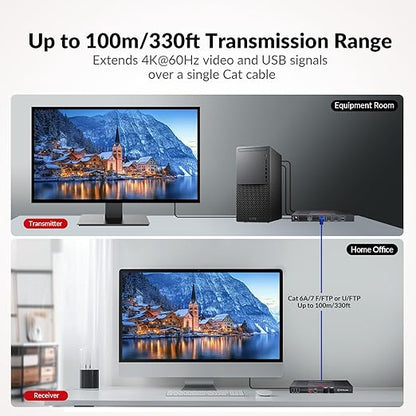 AV Access HDBaseT 3.0 HDMI KVM Extender, Uncompressed 5K@60H 4K@120Hz up to 100m/330ft, 144/165/240Hz Refresh Rate, Zero Latency (4KEX100-KVM-Pro)