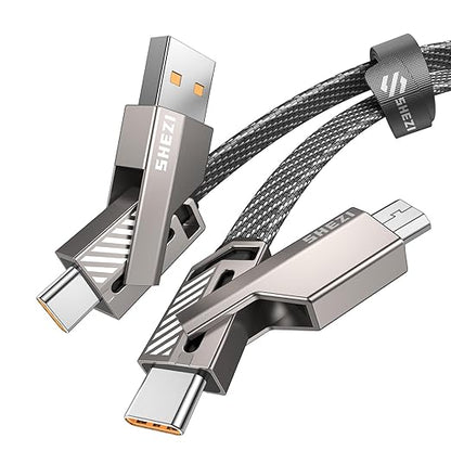 【One is Enough】 4-in-1 USB C to Micro Cable, High-Speed Charging & Fast Data Transfer,CarPlay & Android Auto Support Multi Charger Cord Combo Micro/Type C/USB A for iPhone/Samsung/iPad,5FT