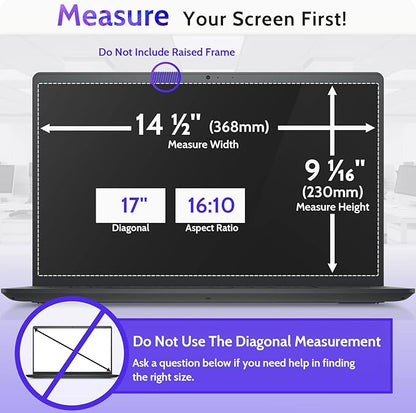 17 Inch Laptop Privacy Screen Compatible With Lenovo Hp Dell Acer Asus Thinkpad Xps, 16:10 Aspect Removable Anti Glare Blue Light Filter Protector, 17inch Computer Monitor Security Shield