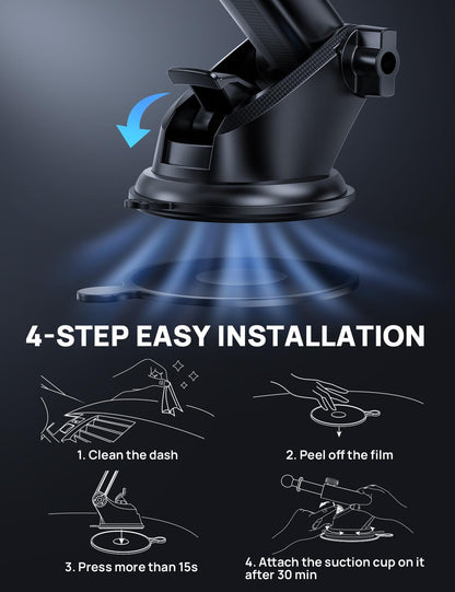 2026 Ultimate Car Phone Holder Mount (+Air Vent Clip) [Military Grade Stable], 360° Rotatable Suction Cup Car Phone Mount for Dashboard Windshield,Truck Cradle Stand for iPhone 17 16 Pro Max Samsung