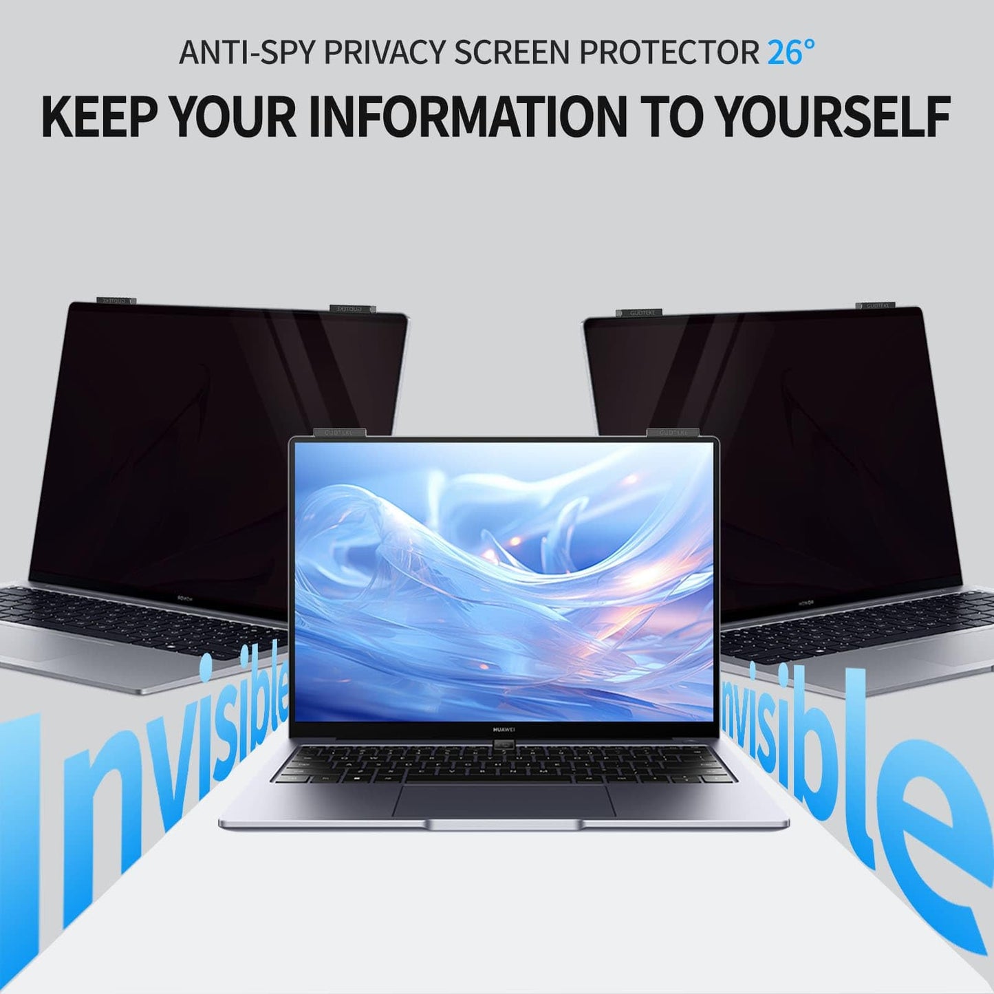 GUDTEKE Laptop Privacy Screen 13.3 inch, 9H Hanging Privacy Screen for Laptop for 16:9, Acrylic HD Eye Protection Anti Glare Blue Light Laptop Screen Privacy Filter