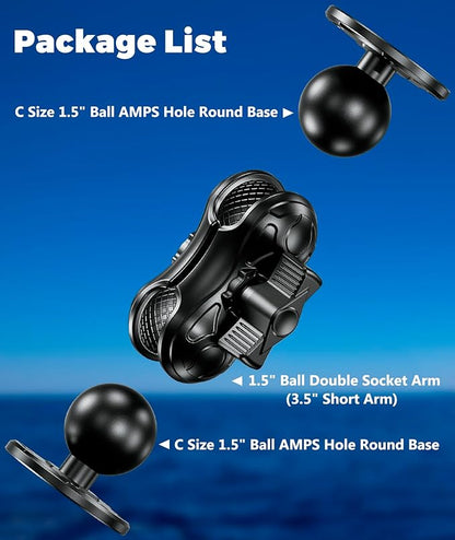Aluminum Alloy Fish Finder Mount with 1.5" Ball AMPS Hole Round Plates, 3.5" Short Arm Marine Electronic Mount Tablet Holder for Garmin, Lowrance, Humminbird, Raymarine and More