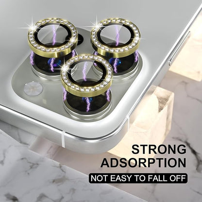Choiche Compatible for iPhone 16 Pro/iPhone 16 Pro Max Camera Lens Protector Bling, 9H Tempered Glass Camera Cover Screen Protector Metal Ring Decoration Accessories (Diamond-Gold)
