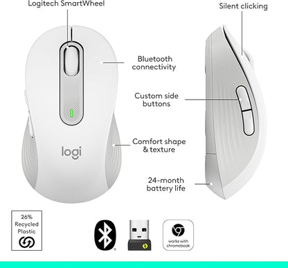 Logitech Wireless Mouse Signature M650 L Full Size - Large Hands, 2-Year Battery, Silent Clicks, Customizable Buttons, Bluetooth, PC/Mac/Chromebook - Off White, Right-Handed, Large