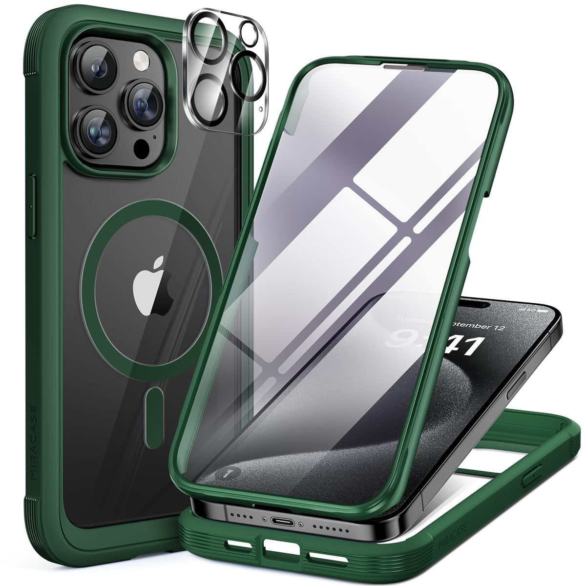 Miracase for iPhone 13 Case 6.1'',Full-Body Magnetic Clear Bumper Case with Built-in 9H Tempered Glass Screen Protector,Military Drop Protection Outdoor Phone Case — iPhone 12 Pro Max